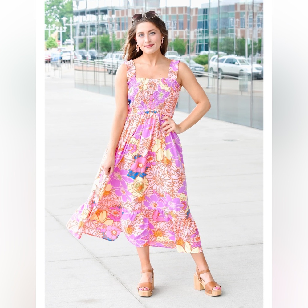 ENTRO Floral Pink Midi Sundress size Small